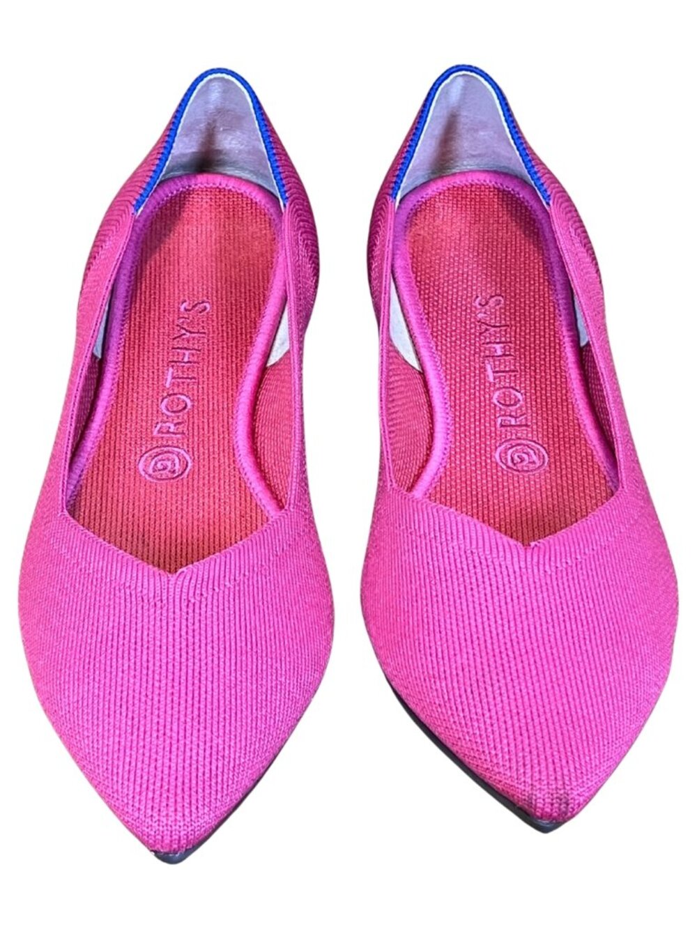 Rothy’s The Point Hot Pink Blue Trim Flats Size 10 EU 41